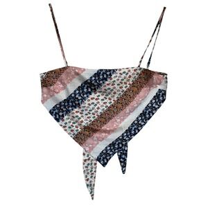 Princess Polly Floral Patchwork Handkerchief Tie Front Crop Top Multi Color Sz 2